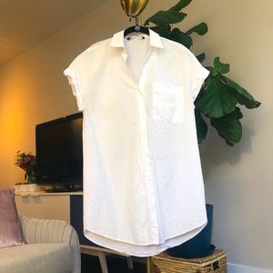 Zara White Shortsleeve Button Up Dress